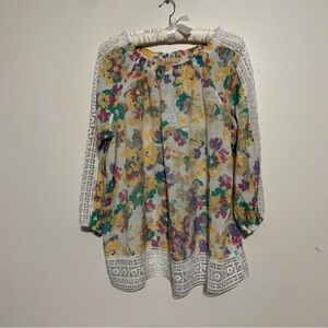 Hope & Harlow Floral Peasant Top Womens Size Large Crochet Lace Trim